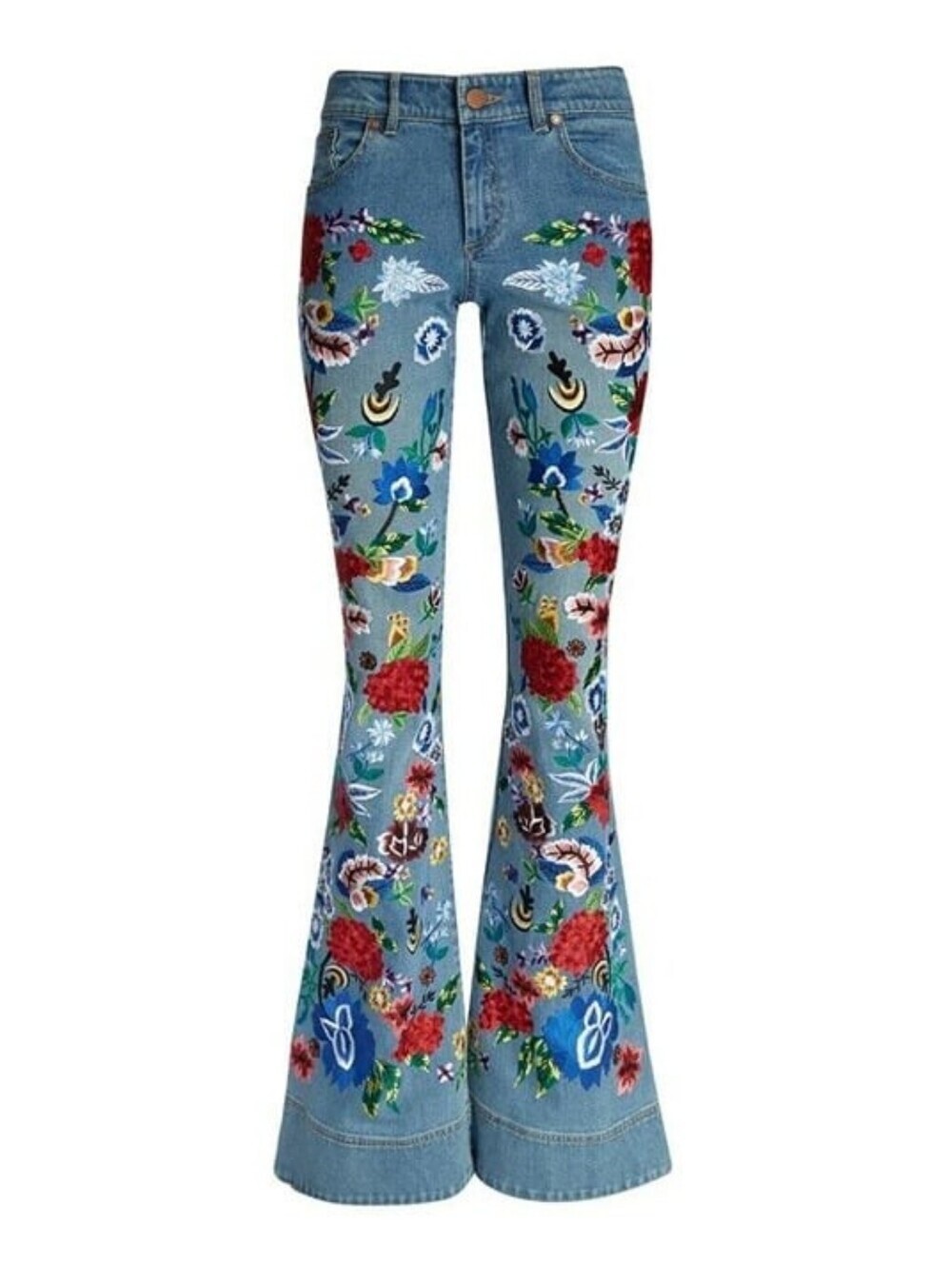 Alice + Olivia AO.LA Ryley Floral Embroidered Low Rise Bell Bottom Jeans Size 24
